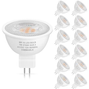 Yochoice 12-Pack MR16 LED Dimmable Light Bulb 70 Watt Halogen Equivalent, 2700K Warm White 7W GU5.3 12V Low Voltage Spotlight Bulb, Track Light Bulb for Outdoor Flood Landscape Lighting