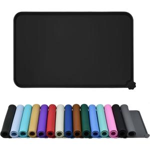 Reopet Waterproof Pet Feeding Mat, Non-Slip Silicone Placemats for Dog Cat Food and Water Bowl, High Raised Edges to Prevent Spills and Protect Floors (18.5" X 11.5", Black)