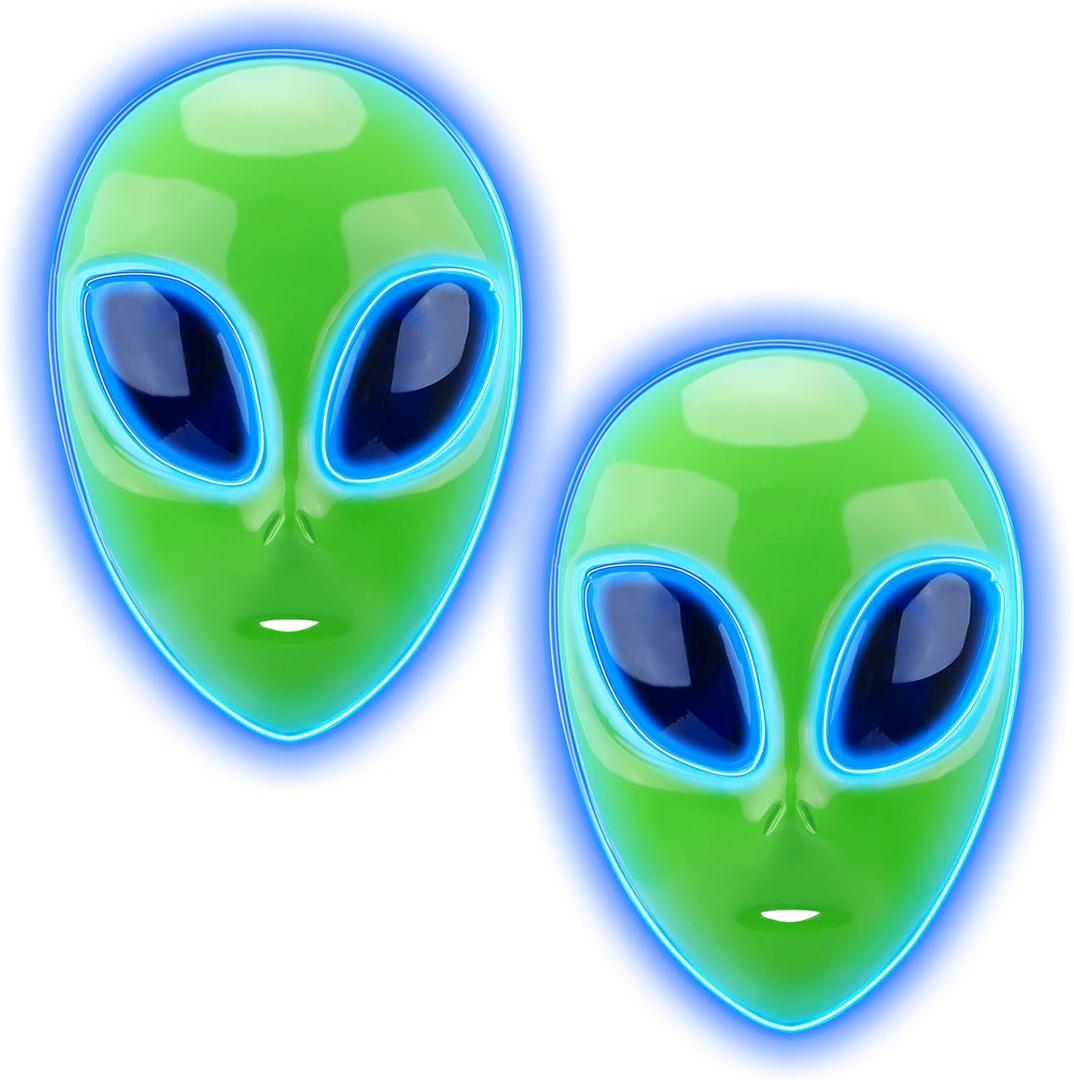 Tanganan LED Alien Mask for Adult Kids,Halloween LED Light up Mask 3 Modes Lighted Face Mask for Festival Cosplay Costume (2pcs)