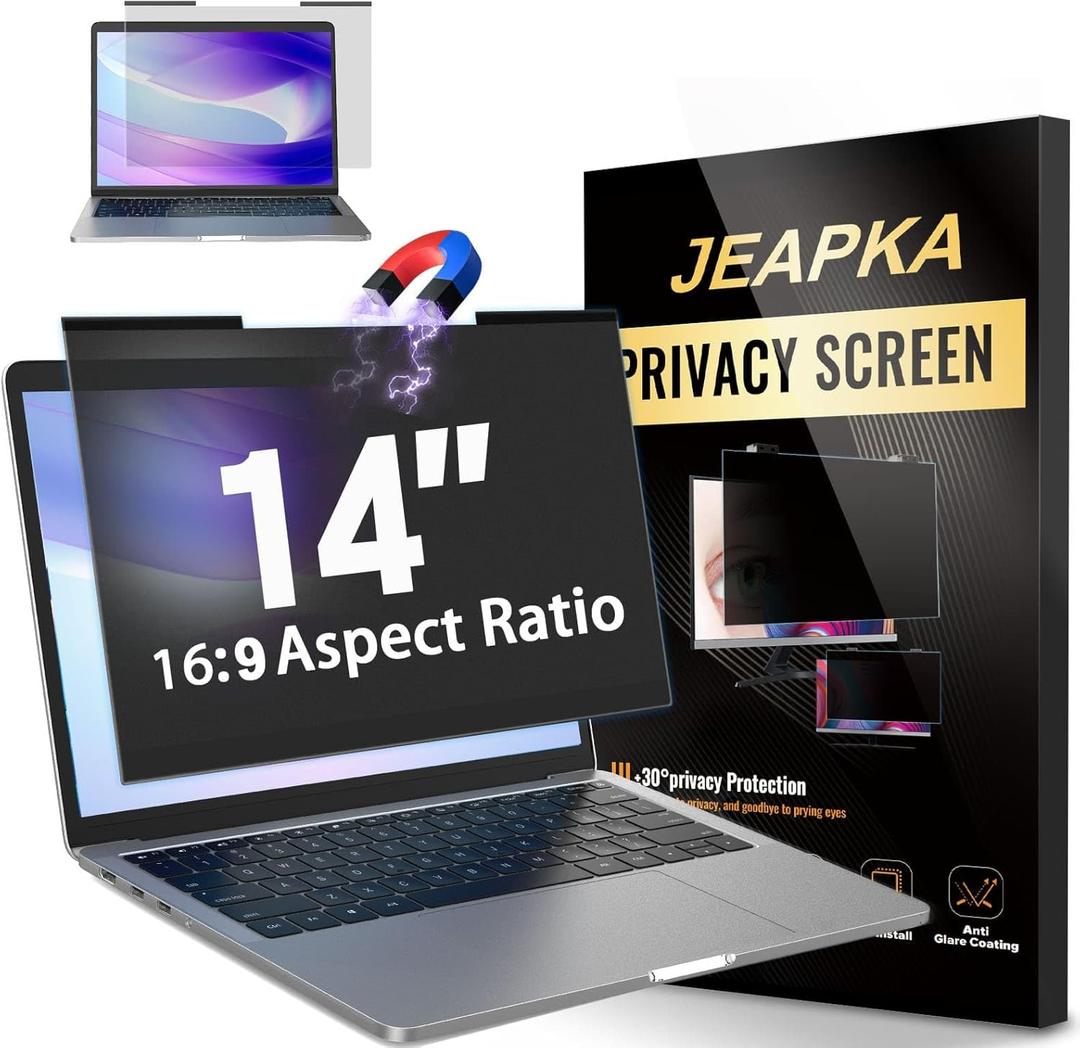 Magnetic Laptop Privacy Screen Filter 14 inch for 16:9 Widescreen Computer Monitor, Removable Anti Blue Light Privacy Shield, Anti-Glare Protector