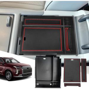 SXCY 2023 2024 H yundai Palisade Center Console Organizer Tray FIT 2023+ 2024 Palisade Armrest Organizer Console Insert Box ABS Secondary Storage 2023 2024 Palisade Accessories(Red)