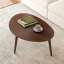 Small Oval Coffee Table, 100% Solid Wood Coffee Tables Mid Century Modern Table for Living Room, Side Table End Tables for Home (Walnut Wood Color, 25.59''x17.51''x19.68'')