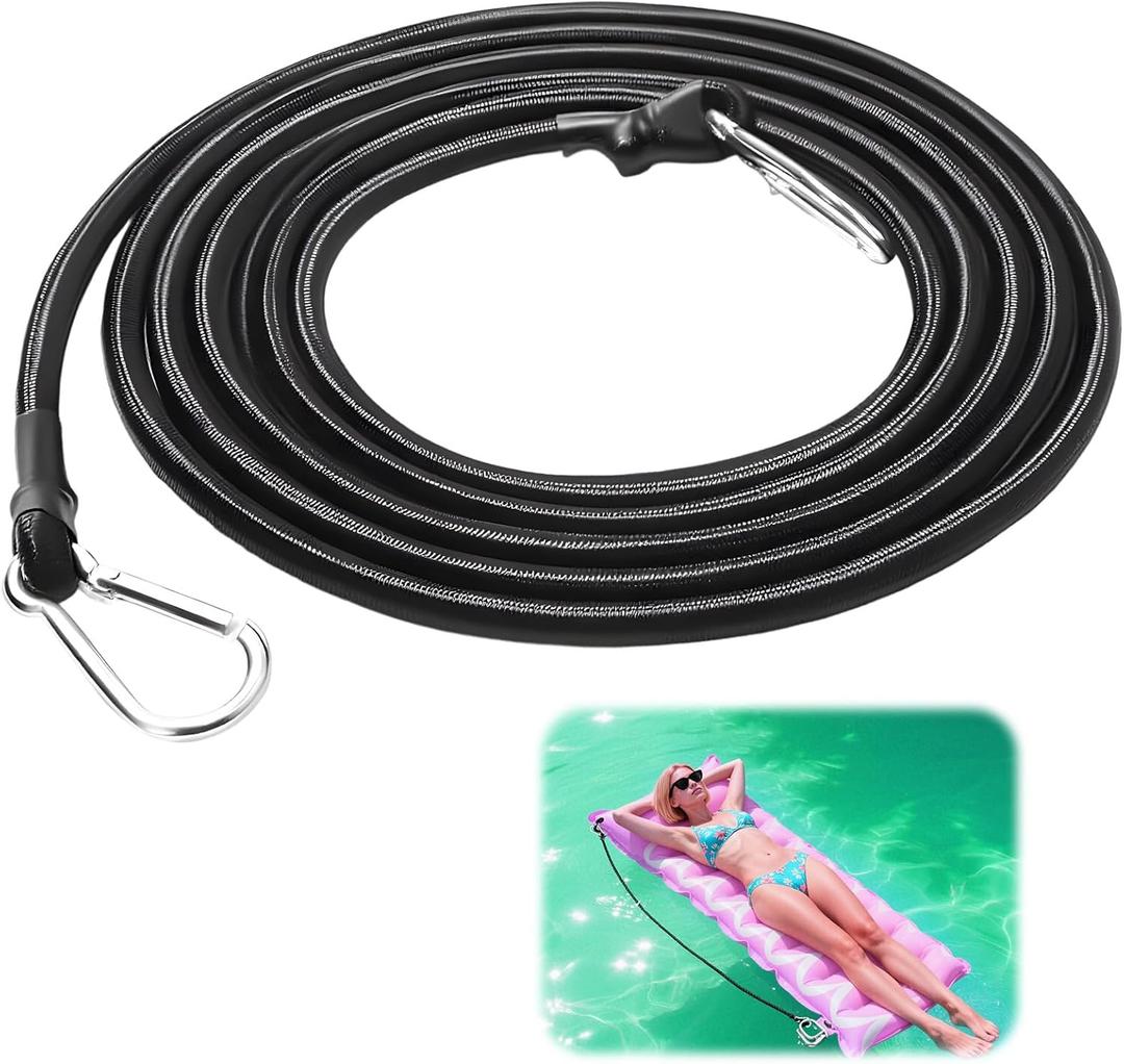 Foam Water Pad Bungee Cord, 118 Inch Lily Pad Tether Floating Mat Straps Tether Lake Mat Bungee Cord with 2 Carabiners Floating Mat Tether Kit for All Foam Water Pads