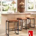 VASAGLE EKHO Collection - Bar Stools Set of 3, Counter Height Bar Stools, Synthetic Leather with Stitching, Mid-Century Modern Counter Stools, 26-Inch Tall, Kichen Home Bar Dining Room, Caramel Brown