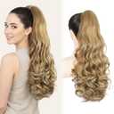 Ponytail Extension, 24 Claw Clip in Ponytail Extensions Curly Wavy Synthetic Hairpiece for Women - Medium Blonde with Blonde Highlights