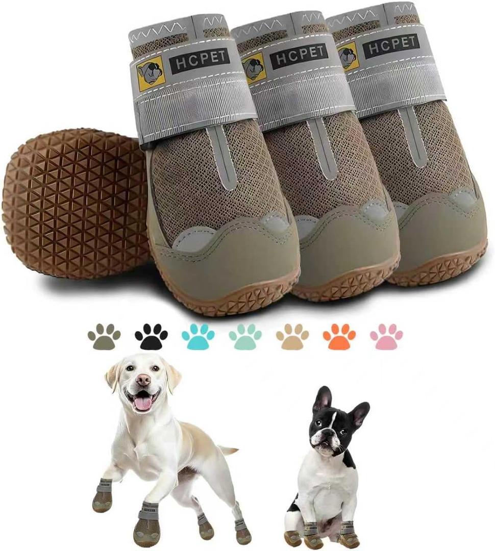 Hcpet Dog Shoes for Dogs, Dog Booties for Dogs, Anti-Slip Dog Boots & Paw Protectors for Hot Pavement Winter Snow Hiking with Reflective Straps Army Green Size 3, 4PCS (Width 1.77 in)
