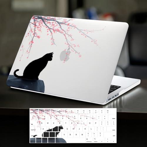 DTangLsm for MacBook Air 13 inch Case 2026 2025-2022 M5 M4 M3 M2 A3449 A3240 A3113 A2681 MacBook Air M5 Case, Clear Cat Plastic Hard Shell Cover for Mac Book Air 13.6 inch Case+Keyboard Skin,Black Cat