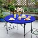 Fitted Round Table Covers 48 Inch-2 Pack Royal Blue Elastic Spandex Table Cloth-Small Stretch Folding Circle Tablecloths Topper Cap for Kitchen Dining Commercial Party Picnic Event Banque
