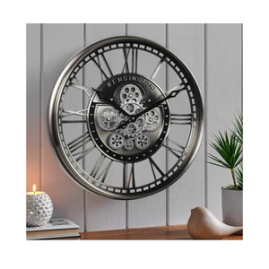 CLXEAST 21 Inch Modern Moving Gears Wall Clock for Living Room Decor,Industrial Steampunk Clocks for Farmhouse Home Decor,Roman Numerals,Gunmetal Nickel Finish