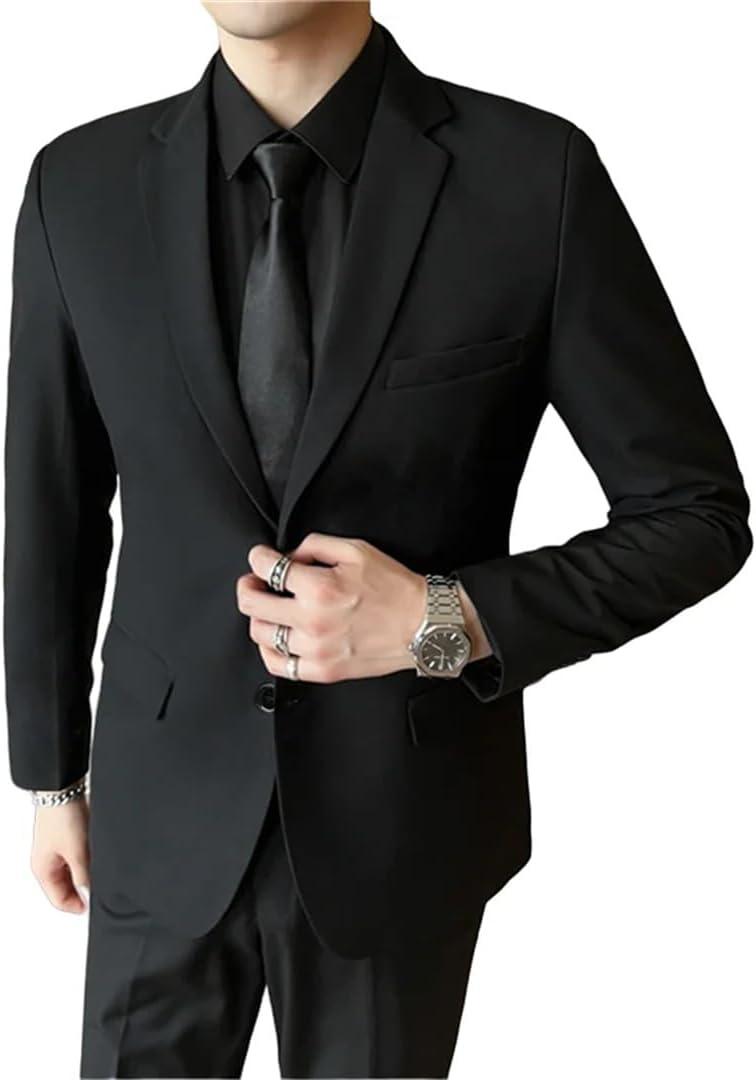 Men's Suit Suit (Blazer+ Pants) Business Wedding Gentleman Full Professional Interview Formal Casual Suit (Medium, Black)