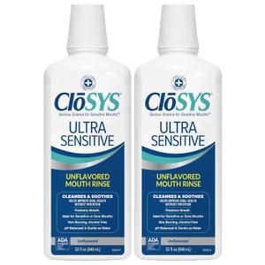 CloSYS Ultra Sensitive Mouthwash, 32 Oz, Pack of 2, Alcohol Free Mouthwash, Unflavored Mouth Wash, Dye Free, pH Balanced, Helps Soothe Entire Mouth