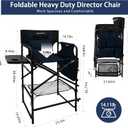 Tall Folding Directors Chair with Side Table 26.77" Seat Height Foldable Camping Chair Bar Stool for Makeup Artist Face Painting with Footrest and Storage Pocket Supports 350LBS