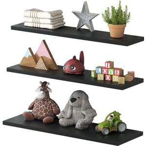 | 3 Set Invisible Floating Shelf, Wall Mounted Shelf for Living Room, Bedroom, Kitchen, Bathroom, Modern Hanging Shelf for Books/Decor/Storage 21,5" Long and 20 lbs Capacity (Black)