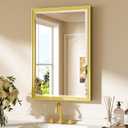 Keonjinn 20" x 30" Gold Bathroom Mirrors for Over Sink, Decorative Aluminum Alloy Frame, Beveled Tempered Glass, Shatterproof, Rectangle Transitional Gold Vanity Mirror for Wall(Vertical/Horizontal)