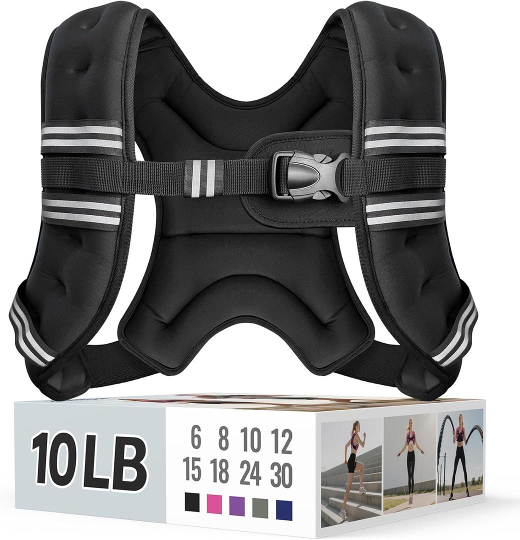 Zeerun Weighted Vest for Women & Men with Reflective Stripe and Adjustable Buckle, Comfortable & Durable Rucking Vest for Walking, Running & Strength Training, 10LBS-Black