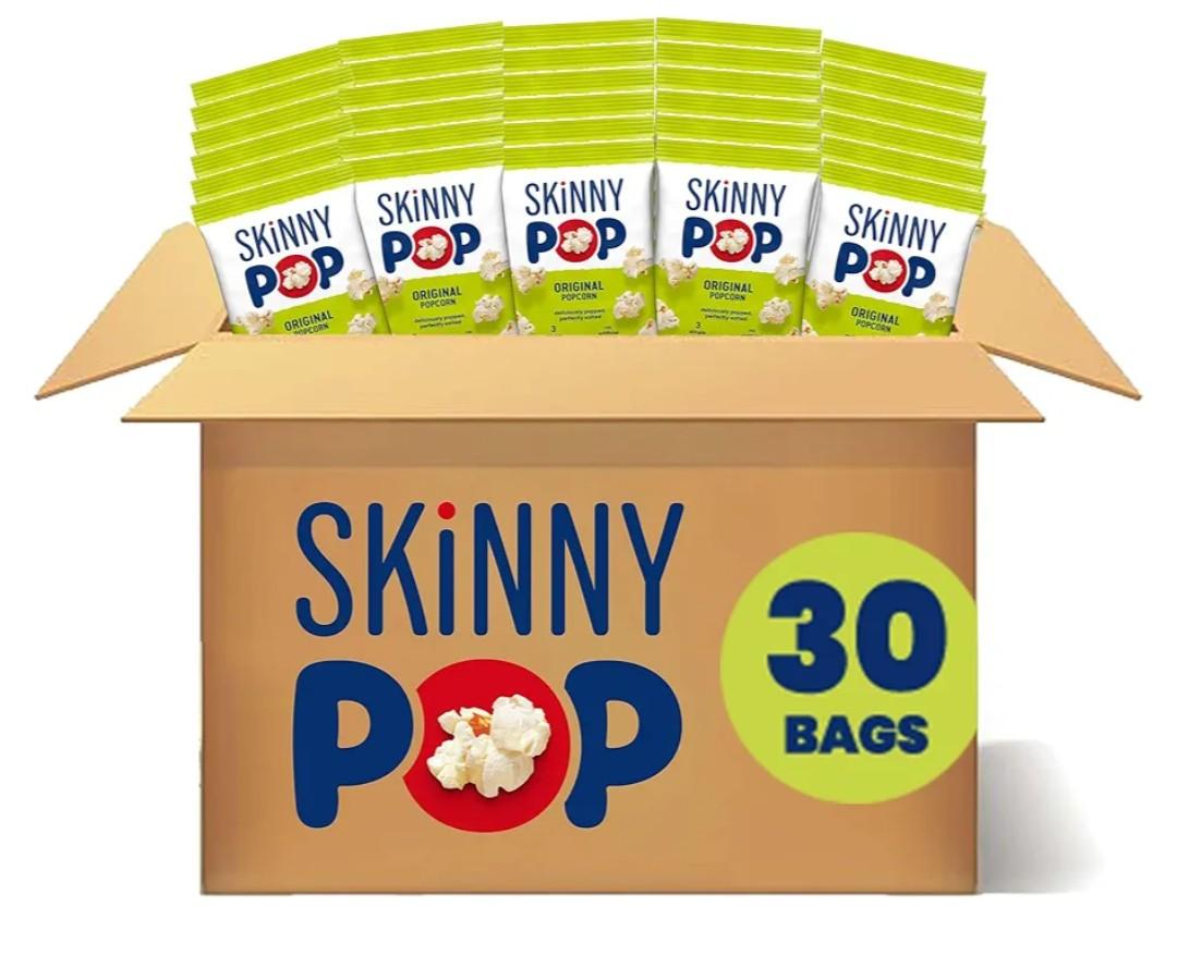 SkinnyPop Popcorn, Original, Whole Grain, Dairy-Free Snack, 0.65oz Bags (30ct), BB-01/08/2026
