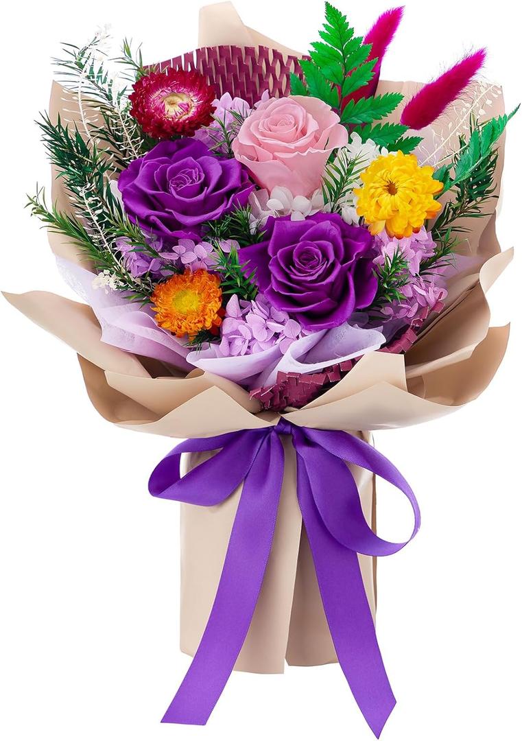 Forever Flowers Gifts for Her, Preserved Flowers Bouquet Birthday Gifts for Women, Preserved Roses for Grandma Wife Anniversary Valentine's Day Mother's Day (Purple Paper) Forever Flowers Gifts for Her, Preserved Flowers Bouquet Birthday Gifts for Women, Preserved Roses for Grandma Wife Anniversary Valentine's Day Mother's Day (Purple Paper)