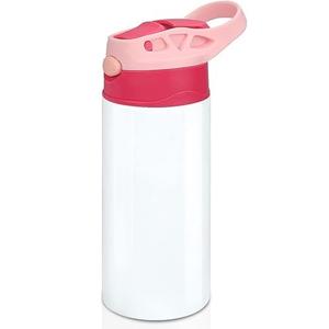 XccMe Kids Sublimation Tumbler,12oz Sublimation Water Bottle Blanks,Straight Stainless Steel Todder Sippy Cup,Double Wall Insulated Sippy Tumbler with Handle,Shrink Films,Leak Proof (Pink)