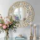 Chende Gold Mirrors for Decor, 32'' Round Wall Mirror with Beveled Glass Frame, Modern Decorative Mirror with Wood Frame for Living Room, Entryway, Dining Room, Bathroom