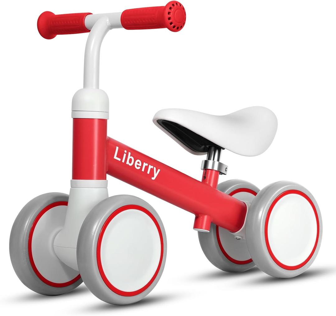 Liberry Baby Balance Bike for 1 Year Old Girls, 4 Wheels Toddler Balance Bike with Adjustable Seat, 12-36 Months Infant's First Birthday Gift (Red)