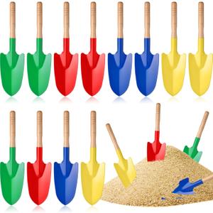 Gisafai 12 Pcs Toy Shovels for Kids Gardening Tools Kids Shovel Mini Metal Garden Shovel Sand Shovels with Sturdy Wooden Handle for Summer Beach Toddler Soil Planting Digging Tools, 4 Colors