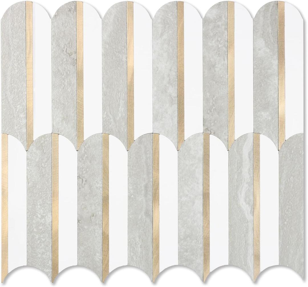 OYAISIMI 10 Sheets Seamless Peel and Stick Backsplash Tile for Kitchen,White and Gray Stone PVC Mixed Light Gold Self Adhesive Fish Scale Metal Mosaic Tiles OYAISIMI 10 Sheets Seamless Peel and Stick Backsplash Tile for Kitchen,White and Gray Stone PVC Mixed Light Gold Self Adhesive Fish Scale Metal Mosaic Tiles
