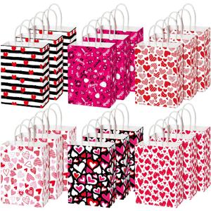 Chivertion 150 Pcs Valentine's Day Gift Bags with Handle Bulk Galentines Heart Paper Goodie Treat Bags for Valentines Galentines Day Party Favors Gift Wrapping Supplies 6 Style, 8 x 6 x 3 Inches