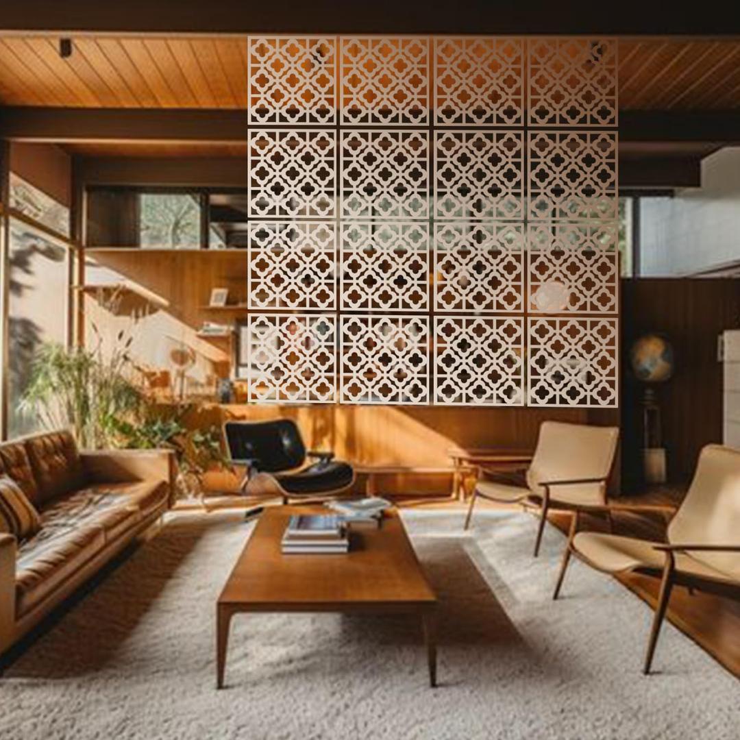 Stepstall 12 Pcs PVC Hanging Room Divider,Thick Decorative Flower Design Room Divider Partitions Panel Screen for Decorating Bedroom Dining Kitchen Office Studio Restaurant Hotel DecorWhite