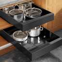 Seinloes 2 Pack Expandable (9"-14") Pull Out Cabinet Organizer 21" Deep With Raising Pad for Framed Cabinets,Upgrade 3 Slide Rails Slide Out Drawers,No Drill Roll Out Shelves Adhesive,Black