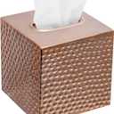 Tissue Box Cover Holder Square - Gold Cube Tissues Boxes Covers Bathroom Accessories - Decorative Bronze Facial Paper Holders Modern Home Decor - Vintage Matte Wood Metal Tissue Dispenser for Office (Copper)