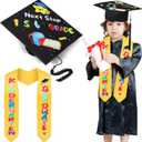 Kindergarten Graduation Cap with Printed Graduation Stole for Kids Adjustable Elastic Graduation Hat Tassel Sash