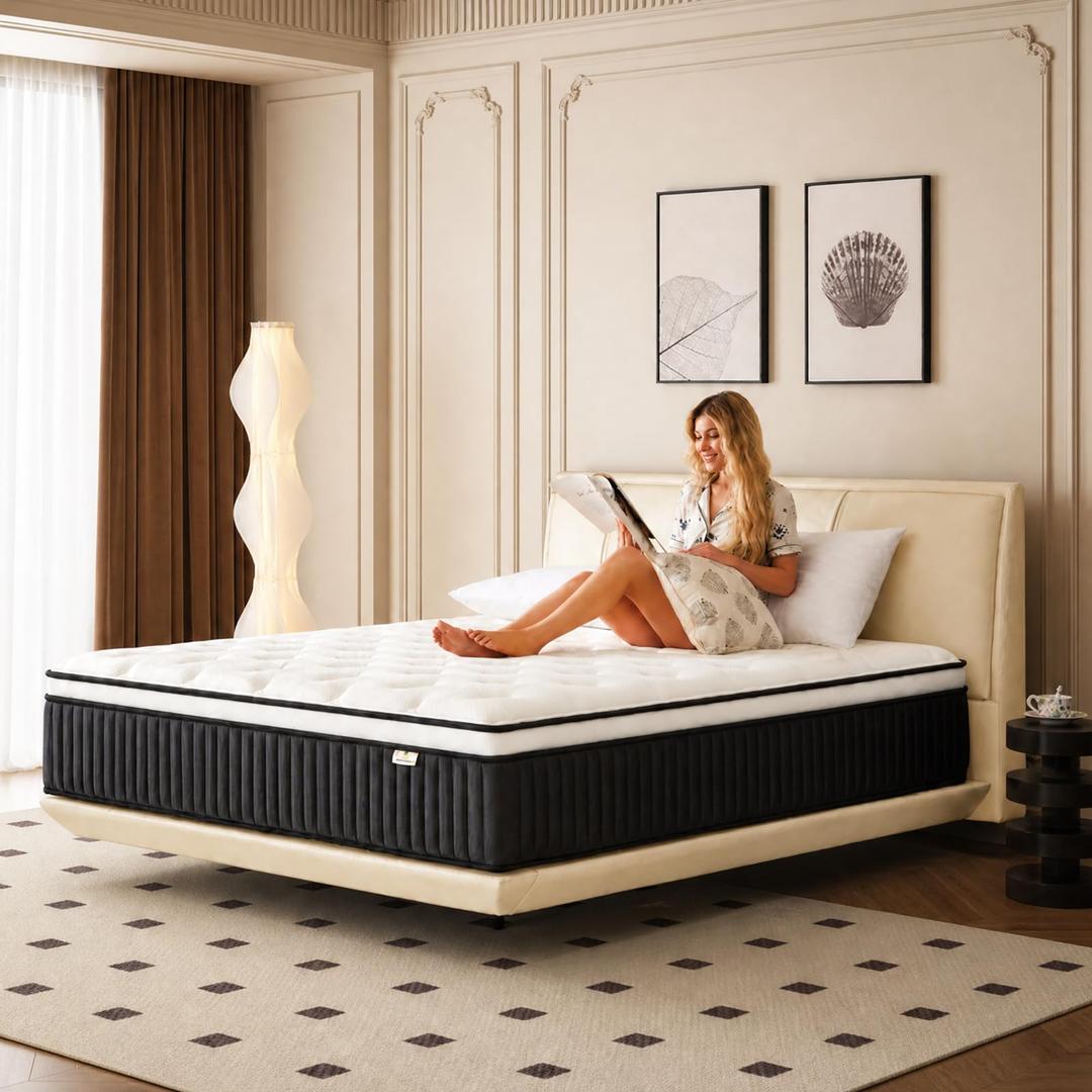RsnuLpocv King Size Mattress,14 Inch King Mattress Hybrid in a Box,Medium Firm Memory Foam Mattress, with Individual Pocket Springs, Upgrade Zoned Support,CertiPUR-US