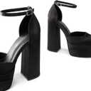 DREAM PAIRS Women’s High Chunky Platform Closed Toe Block Heels Square Toe Ankle Strap Dress Wedding Party Pumps Shoes Aurelia,Size 10,Black-Satin,SDPU2319W