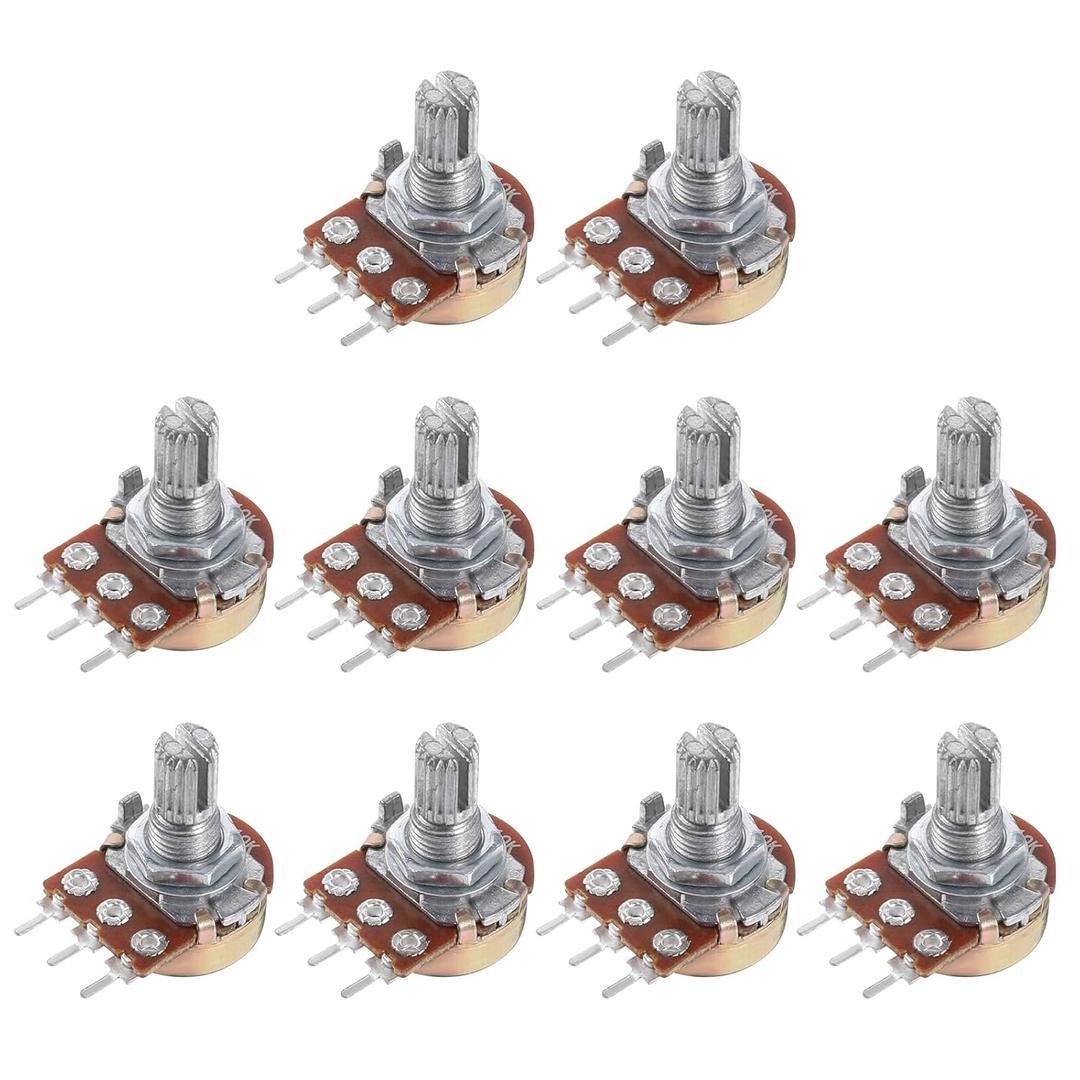 10Pcs WH148 Type B10K Potentiometer Ohm Variable Resistors 3 Pin 15mm for Volume Light Control DIY Electronics Projects