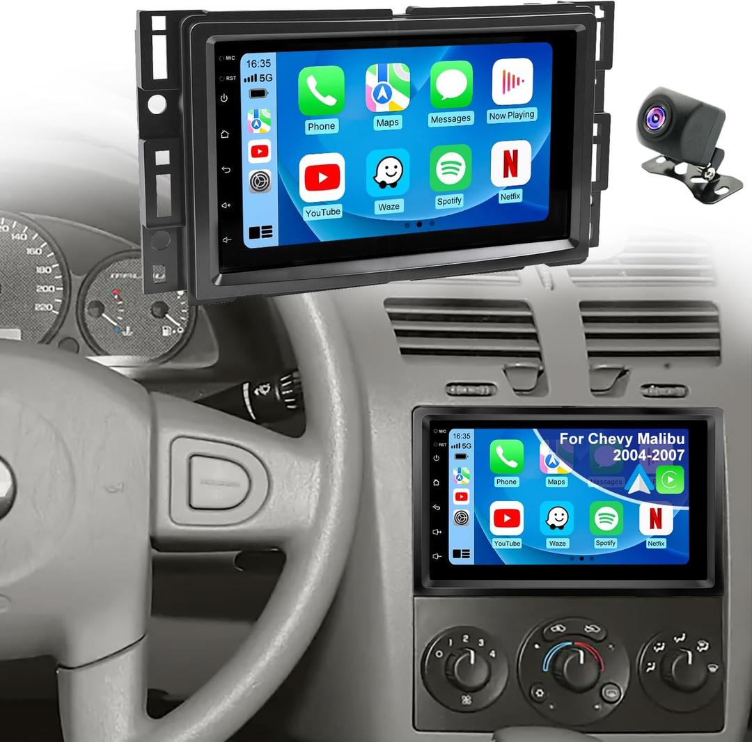5G WiFi Upgrade Car Radio for Chevy Chevolet Malibu 2004 2005 2006 2007, 7 Inch Touch Screen Stereo Head Unit with Wireless Carplay Android Auto GPS Navigation FM Bluetooth SWC HD Backup Camera