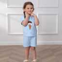 Toddler Baby Girls Clothes Short Sleeves T-Shirt Tops + Shorts Cute Summer Outfits Set (Blue)