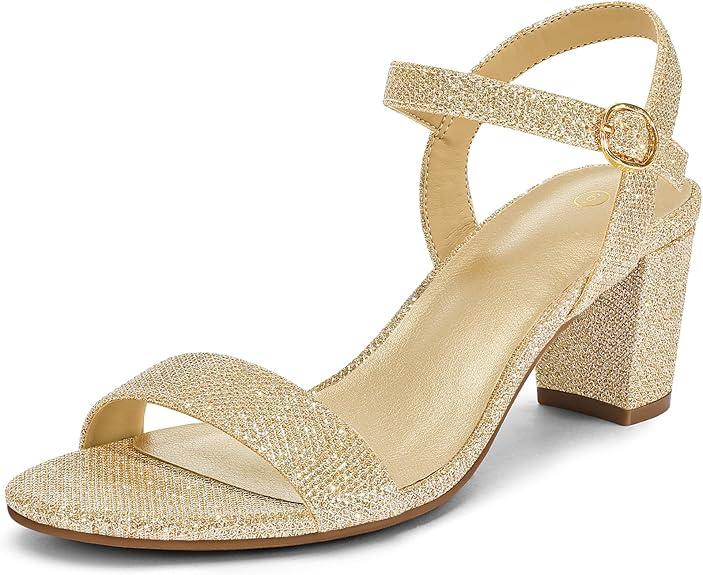 mysoft Women's Low Heels Open Toe Ankle Strap Block Chunky Heels Sandals Comfortable Classic Dressy Wedding Party Event Shoes, 12W