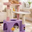 31" Cute Cat Tower for Indoor Kittens with Cat Condo, Plush Platform, Hammock, Sisal Scratching Posts, Dangling Ball, Tall Cat Tree Tower with Self-Grooming Brush (Moonlit Violet)