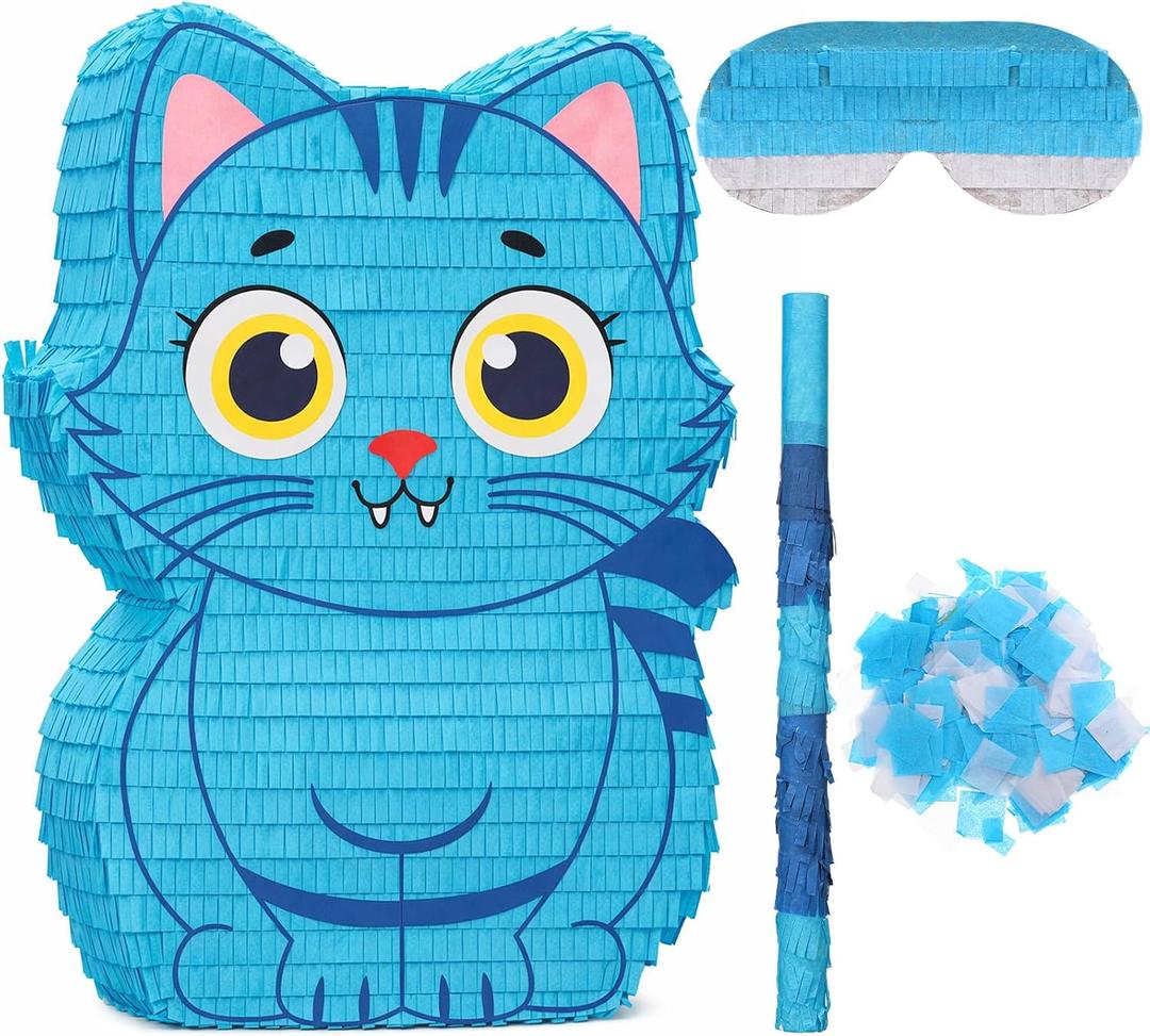 Crtiin Kpop Piñata Kpop Music Party Decorations Blue Cat Piñata with Bat Blindfold for Fan Meeting Anime Theme Birthday Party Decorations Outdoor Activity 16.5'' x 12.6'' x 3.1''(K Pop)