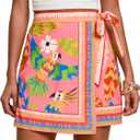 MakeMeChic Women's Summer Boho Wrap Mini Skirt Beach Vacation Short Skirts Pink Bird Print X-Small