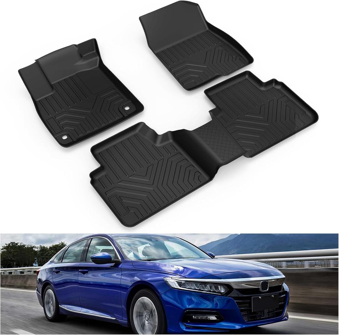 KIWI MASTER Floor Mats for 2018-2022 Honda Accord, Custom Fit All Weather Car Mats, Heavy Duty TPE Floor Liners, Front & Rear 2 Row, Black