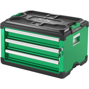 SK Modular Stackable Storage Tool Box, 20.5 Inch, 3-Drawer Steel Box, Patented Auto-Lock Mechanism, Holds up to 60 Lbs