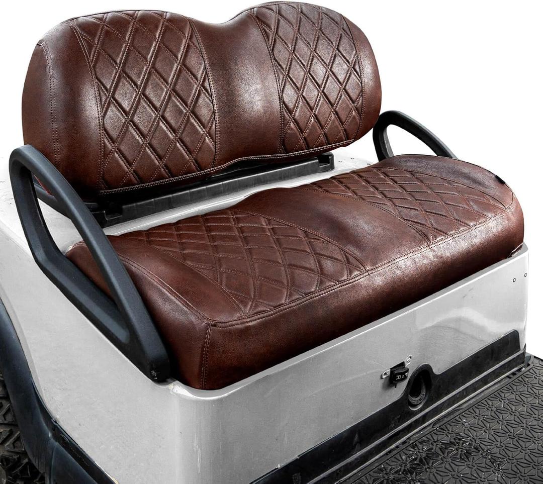 NOKINS Golf Cart Vinyl Diamond Seat Covers kit, Fit Club Car Precedent/Tempo/Onward Premium Front Seat Cushion, Soft/Scratch-Resistant/No Stapler Needed (Brown and Red 8460)