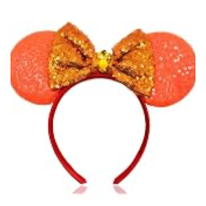 WIWUFUE Mouse Ears Headbands Orange Ears with Shiny Sequin Bows & Butterfly,Glitter Party Princess Hairbands Decoration, Sparkly Halloween Cosplay Costume Accessories for Women（Mouse Head）