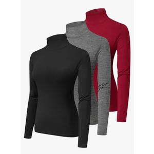3 Pack Turtlenecks Women Long Sleeve Pullover Baselayer Undershirts Tops Turtle Neck Mock Shirts, XXL