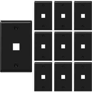 VCE Black Keystone Wall Plate (UL Listed), 1-Port Single Gang Ethernet Wall Plate Cover for RJ45/HDMI/Coax/Banana Keystone Jack Insert, 10 Pack