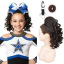 SEIKEA Cheer Ponytail Hair Piece, 14" Curly Cheerleader Hairpiece Ponytail Extension for Cheerleader Competition, Dance Black Brown