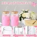2 Pcs Coquette Pink Bow Glass Cups with Lids and Straws Aesthetic 16 oz Icon Juice Iced Coffee Cups Preppy Cute Bow Stuff Tumbler Mug Drinking Glasses, with Cleaning Brush