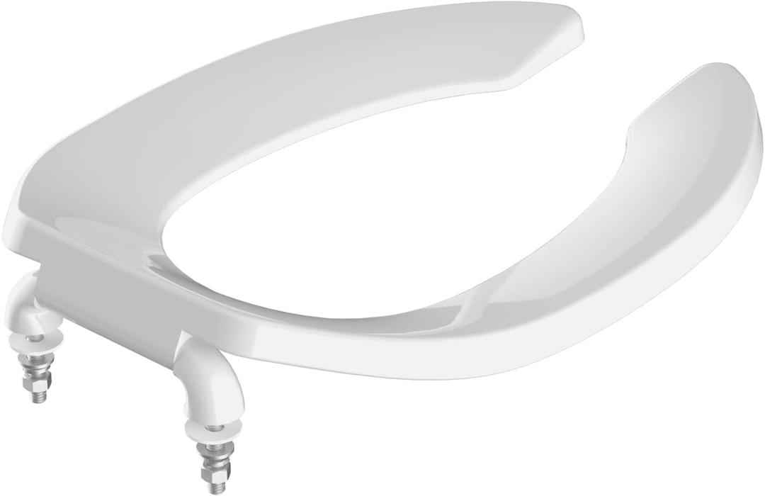 Commercial Heavy Duty Open Front Toilet Seat Without Cover, Thickened Material, Never Loosen, ELONGATED, White(18.5), 2-Pack