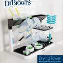 Dr. Brown's Baby Bottle Drying Tower, Stand-Up Countertop Drying Rack with Organized Storage for Baby Essentials, Space Saving Vertical Rack, Black/White